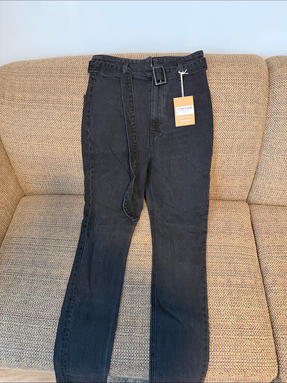 Reformation Black High-Waist Belted Jeans